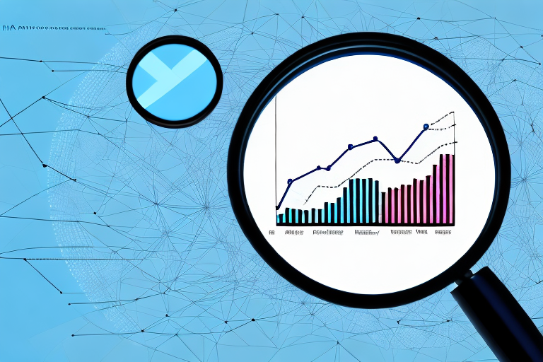 A magnifying glass over an amazon product with a rising graph in the background