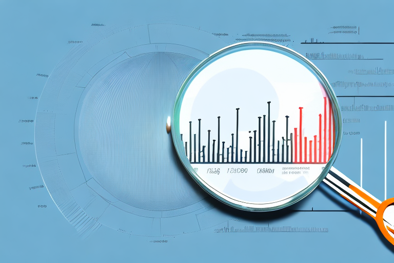 A magnifying glass hovering over a bar chart