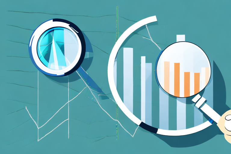 A magnifying glass hovering over a bar graph symbolizing amazon sales volume