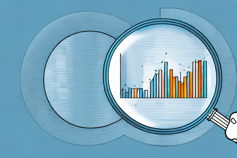 A magnifying glass hovering over a bar chart