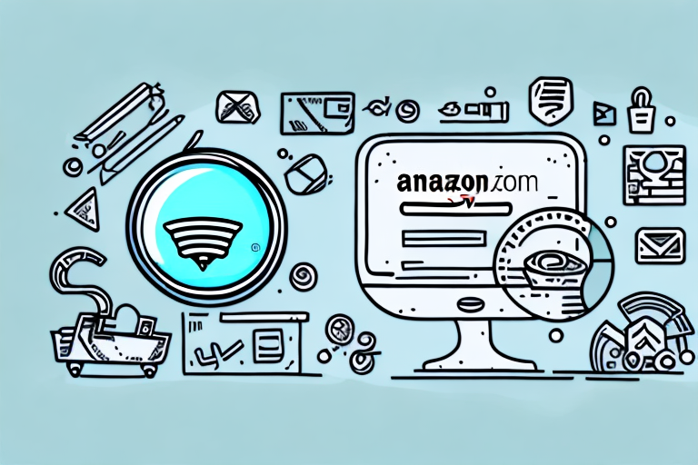 A magnifying glass hovering over a stylized amazon marketplace