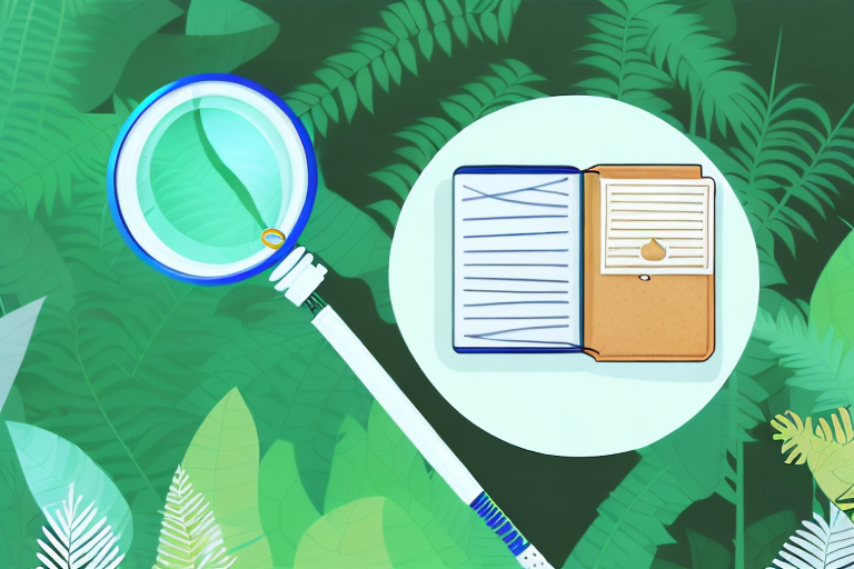 A magnifying glass hovering over a stylized amazon rainforest