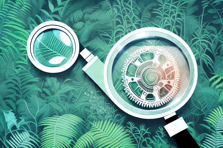 A magnifying glass focusing on a stylized amazon jungle