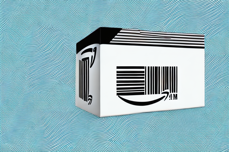 A barcode superimposed on a stylized amazon box