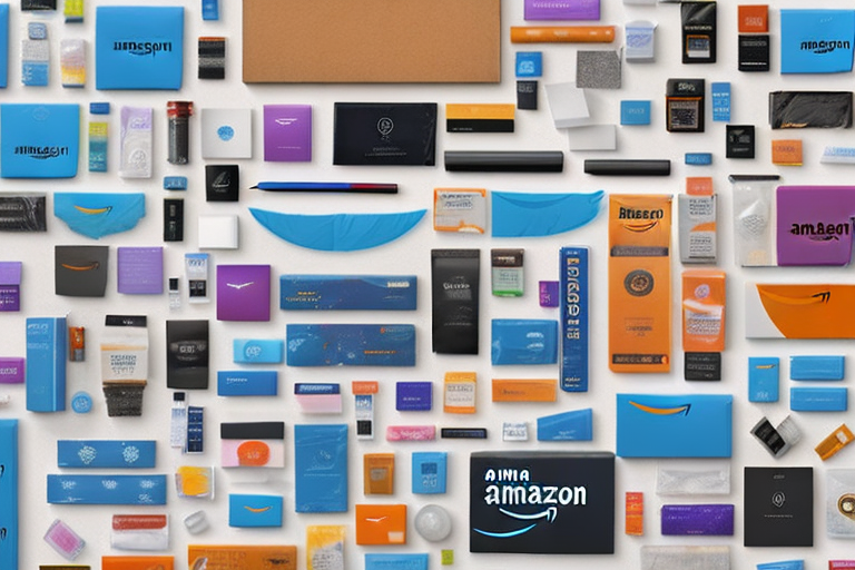 A variety of amazon product packages with different colored labels