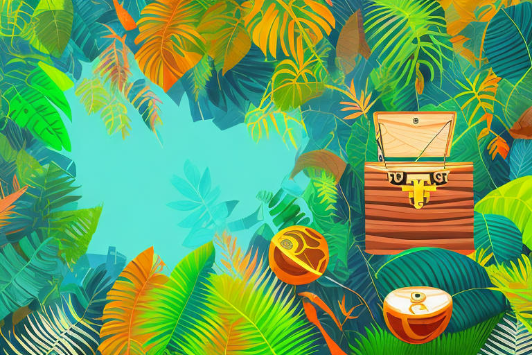 A vibrant amazon rainforest scene transforming into a stylized amazon online store