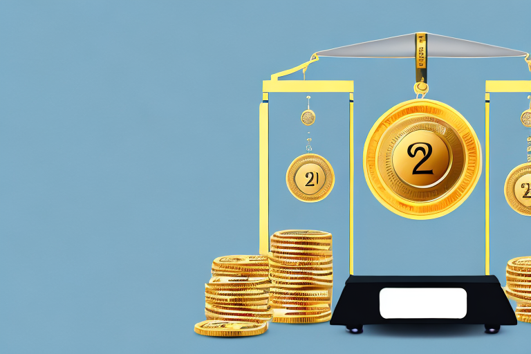 A balance scale with amazon boxes on one side and gold coins on the other side