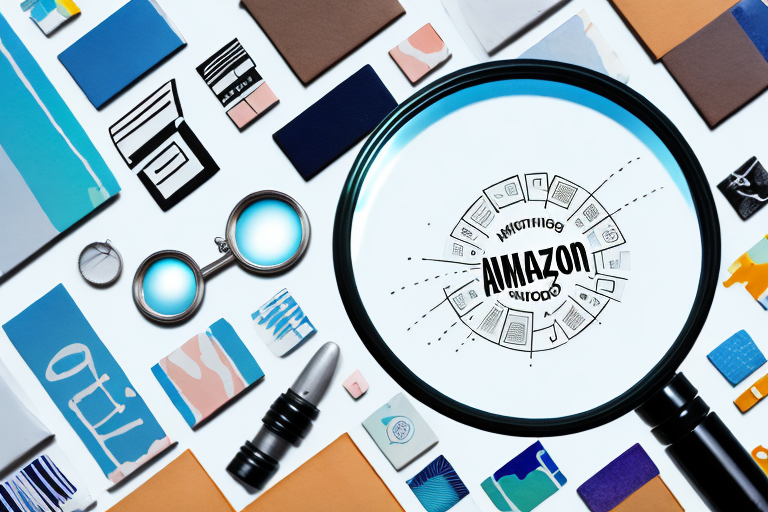 A magnifying glass hovering over a collection of various amazon products