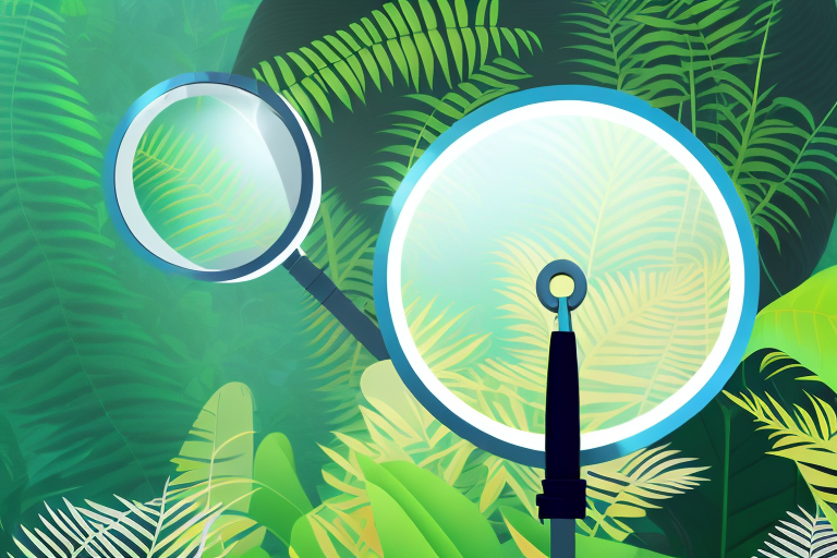 A magnifying glass hovering over a stylized amazon jungle scene