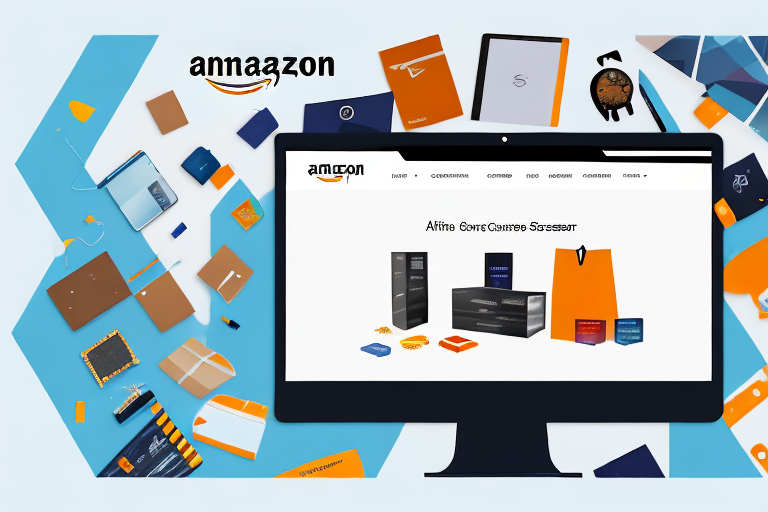 A computer screen showing the amazon website with various product categories highlighted