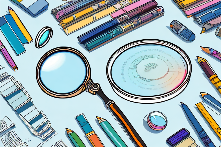 A magnifying glass hovering over a diverse array of unique products