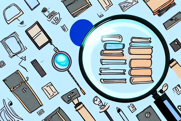 A magnifying glass hovering over a variety of different products