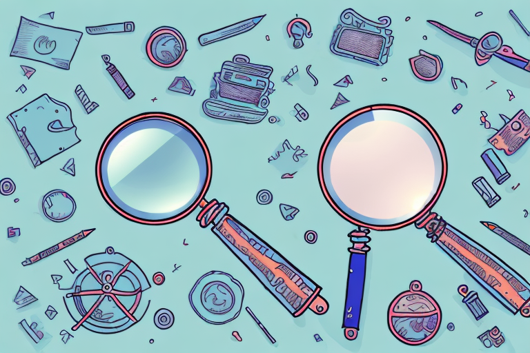 A magnifying glass hovering over a variety of unique and quirky products