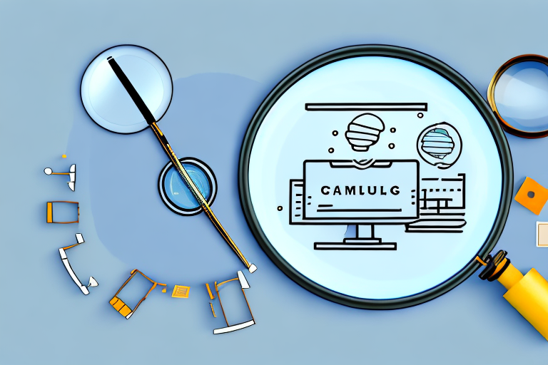 A magnifying glass hovering over a computer screen displaying various products