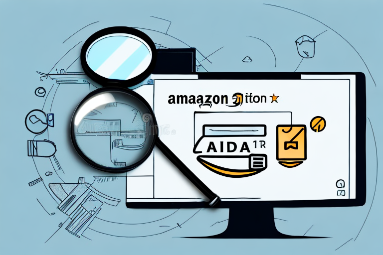 A magnifying glass hovering over a computer screen displaying an amazon product page with a greyed out "add to cart" button