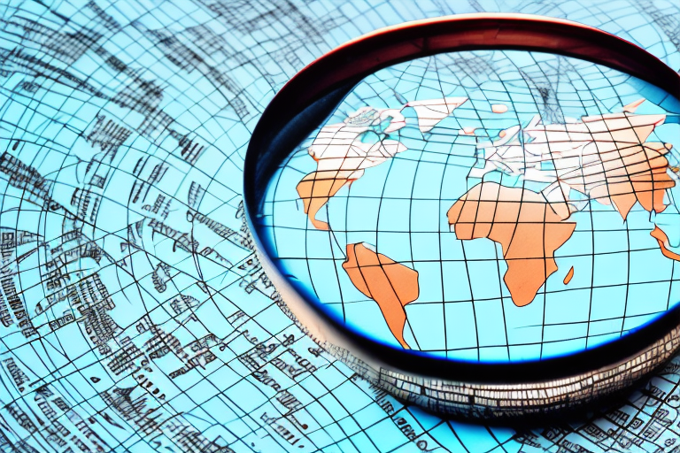 A magnifying glass hovering over a global map