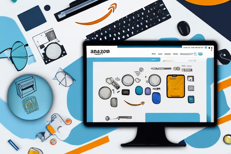 A computer screen displaying an amazon product page with a magnifying glass hovering over the product details section