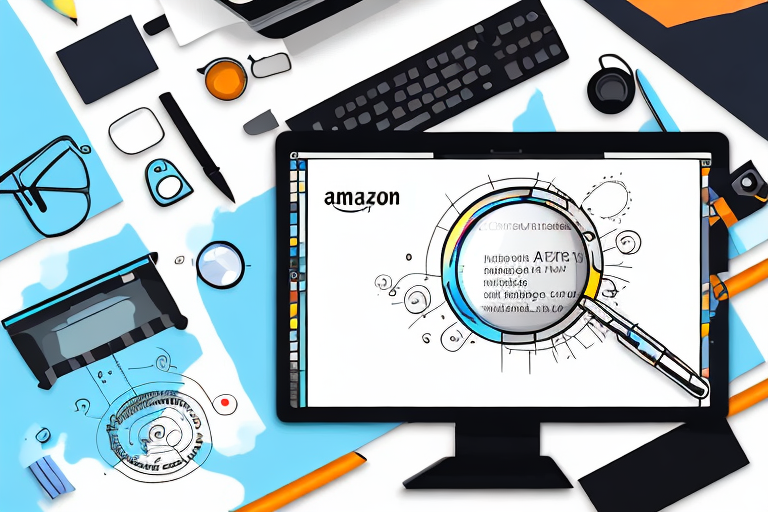 An amazon product page on a computer screen with a magnifying glass highlighting the product upc section