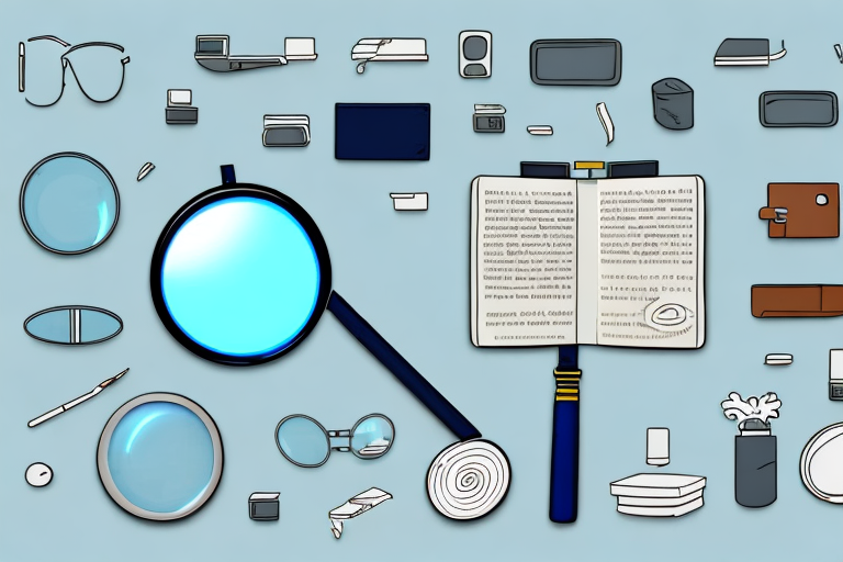 A magnifying glass hovering over a variety of different products