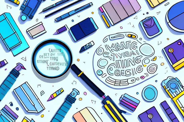 A magnifying glass hovering over an array of diverse products