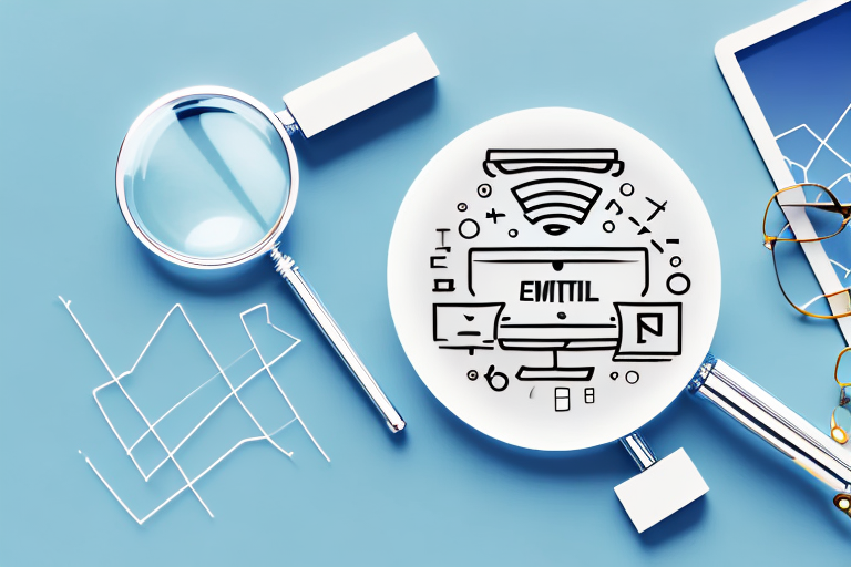 A magnifying glass hovering over a computer screen displaying various products