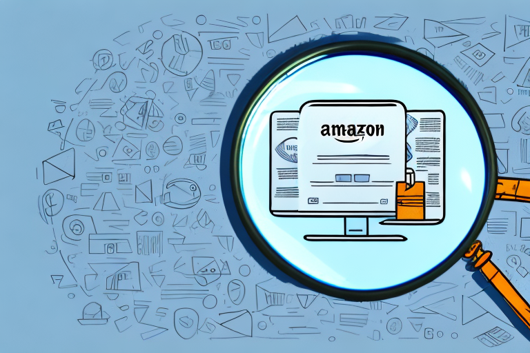 A magnifying glass hovering over a computer screen displaying various amazon products