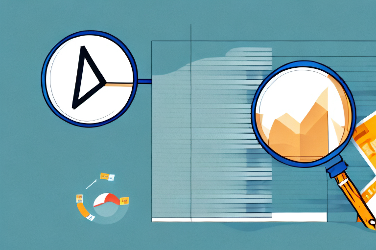 A magnifying glass hovering over a bar graph that represents fluctuating sales numbers