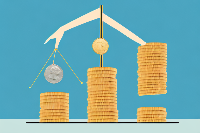 A scale balancing a box (representing a product sold on amazon) and a stack of coins (representing the variable closing fee)