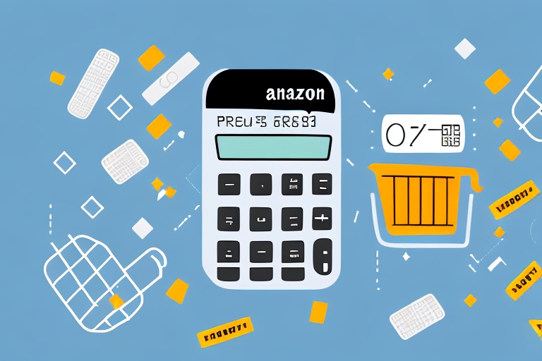 A calculator with amazon-themed symbols and elements such as parcels