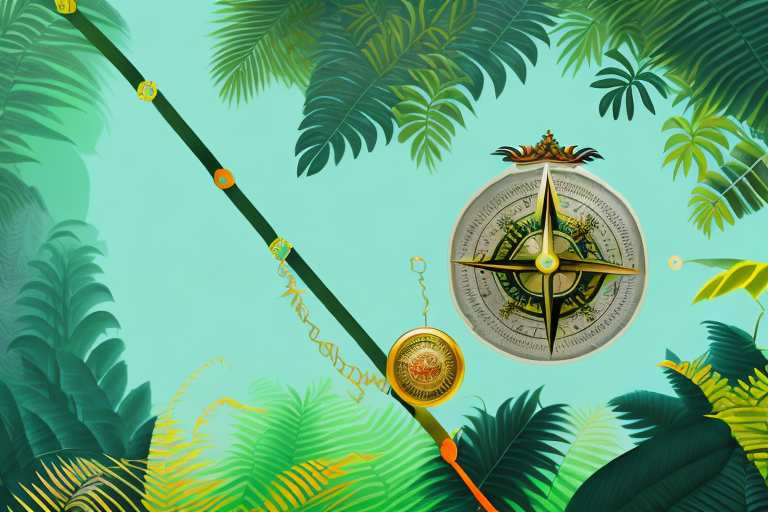 An amazon jungle scene with symbolic elements like a percentage symbol