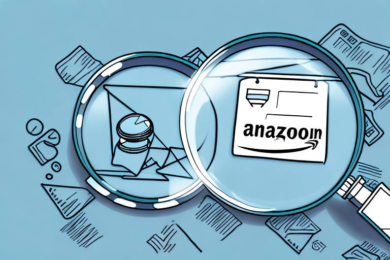 A magnifying glass hovering over an amazon webpage displaying various products with price tags