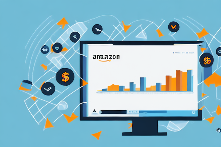 A computer screen displaying an amazon ads dashboard with a stylized arrow pointing towards the bid change option