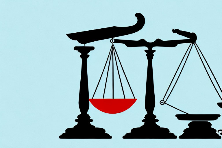 A balanced scale with an amazon package on one side and a gavel on the other