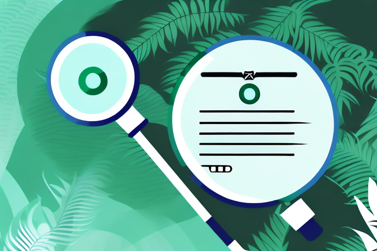 A magnifying glass hovering over a stylized amazon rainforest