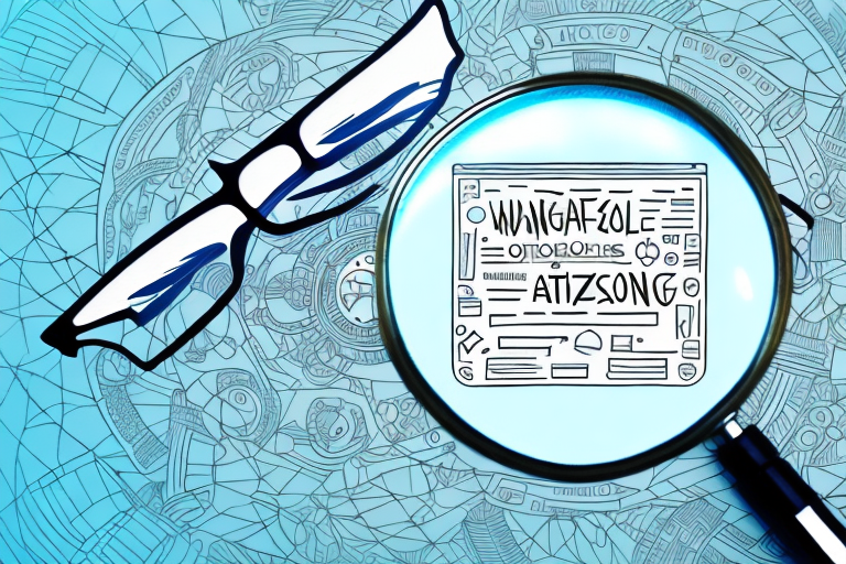 A magnifying glass hovering over a stylized representation of an amazon webpage