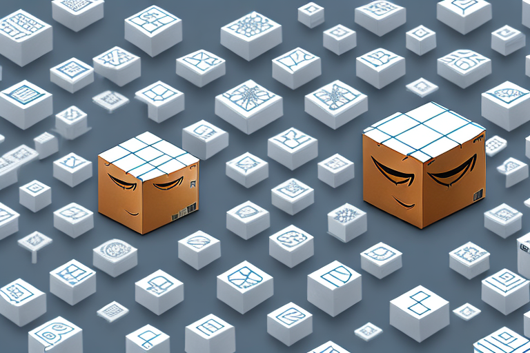 An array of amazon boxes arranged in a pyramid shape