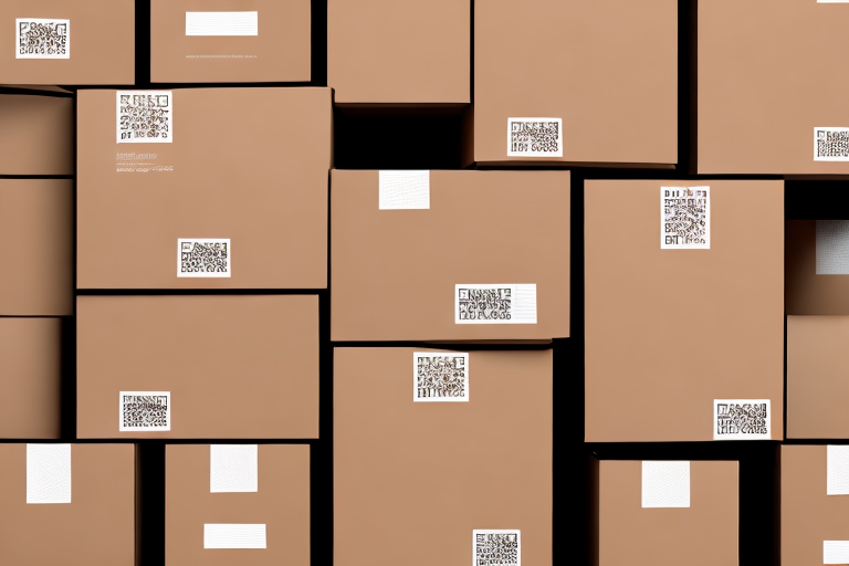 Several stacked cardboard boxes with barcodes