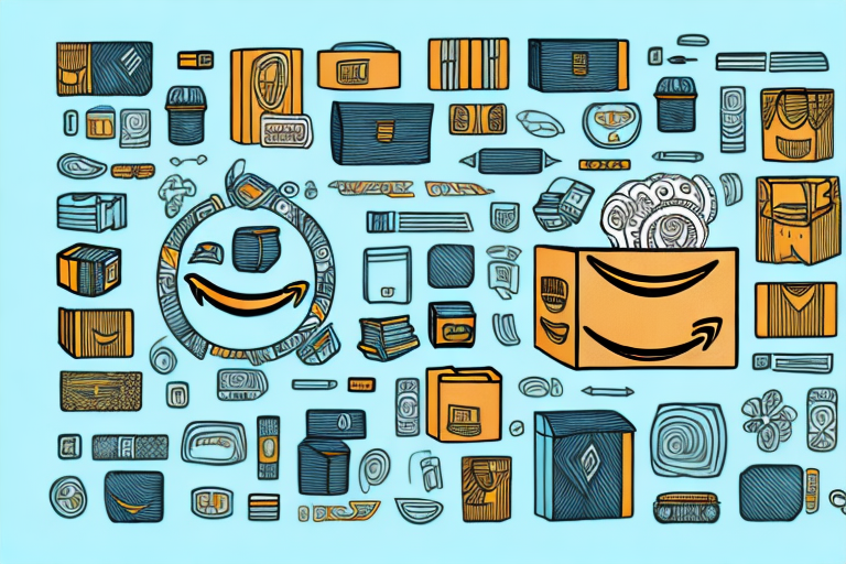 An open box with a stylized amazon-themed design