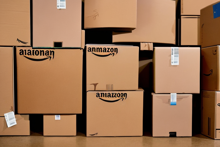 A variety of different sized cardboard boxes with amazon's recognizable arrow symbol on them