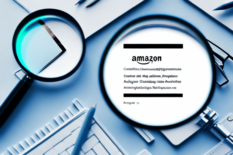 A magnifying glass hovering over a computer screen displaying an amazon product page