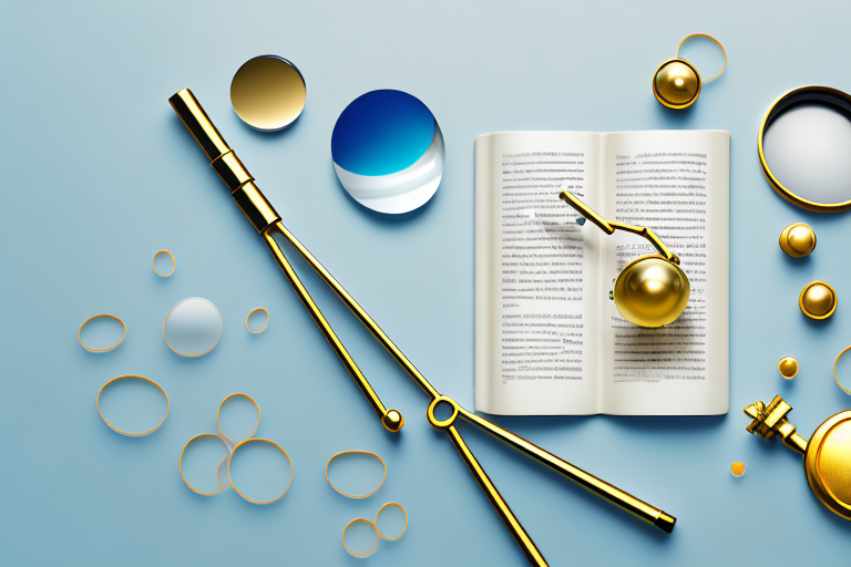 A magnifying glass hovering over a variety of products like a book