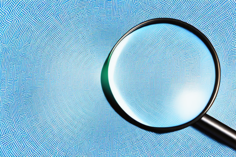 A magnifying glass hovering over a complex maze