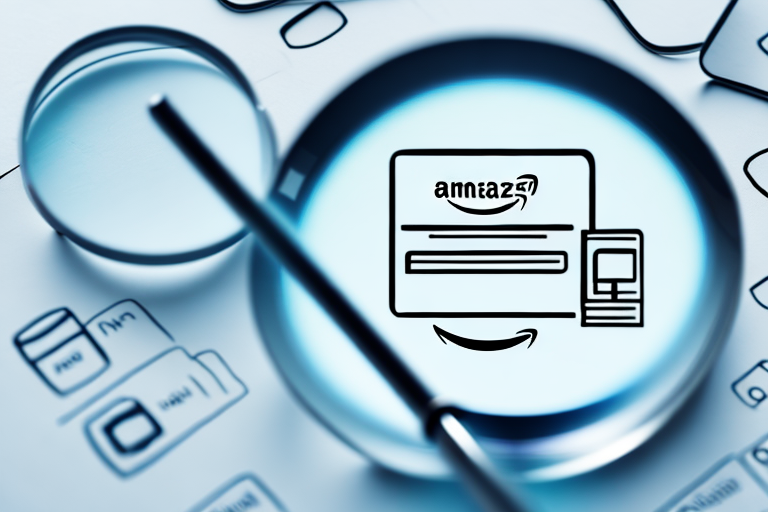 A magnifying glass hovering over a computer screen displaying an amazon product page