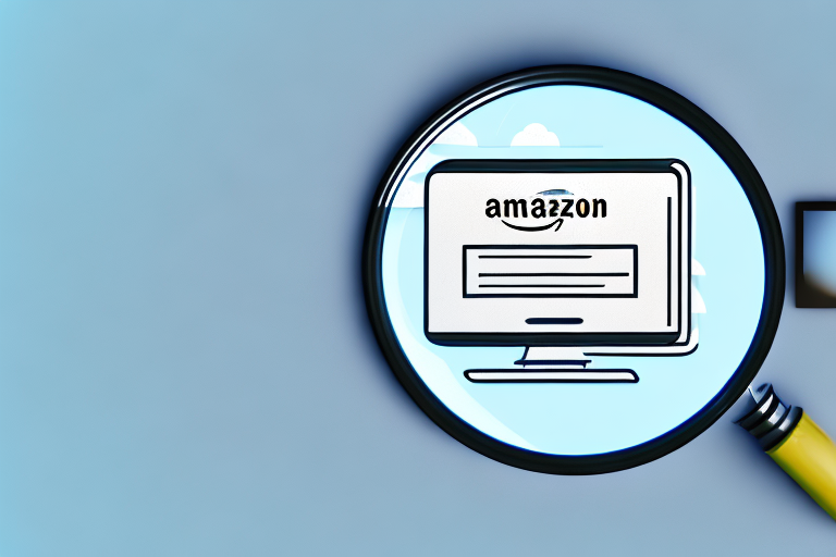 A magnifying glass hovering over a computer screen displaying an amazon webpage