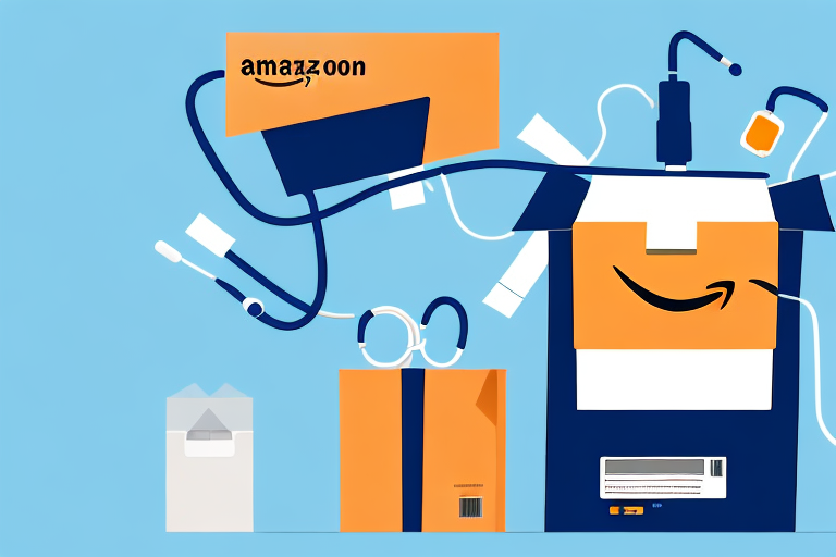 A stethoscope draped over an amazon shipping box to symbolize the concept of checking the health of an amazon account