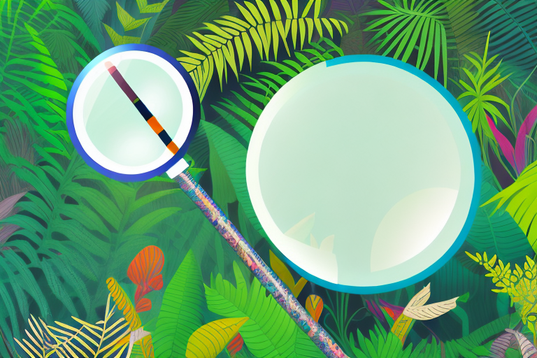 A magnifying glass hovering over a dense jungle