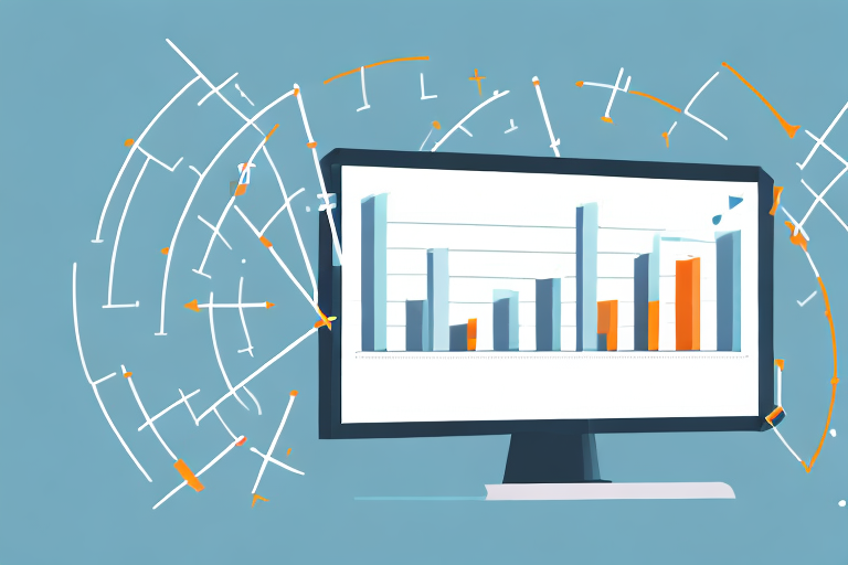 A computer screen displaying a bar chart with arrows indicating growth