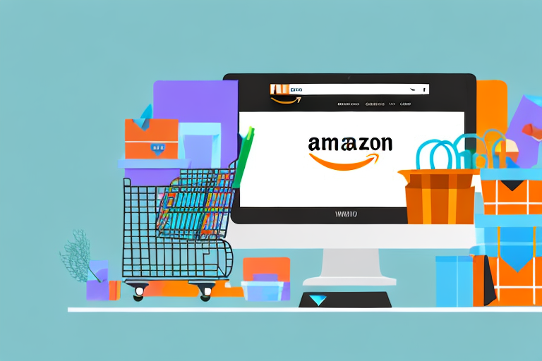 A digital storefront with amazon-themed colors and elements such as a shopping cart