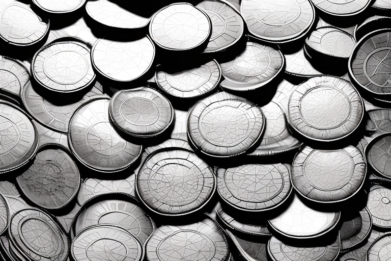 A small pile of coins transforming into a large warehouse filled with various products