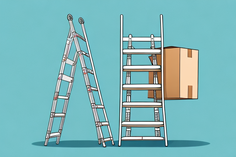 A step ladder leading up to a large amazon box